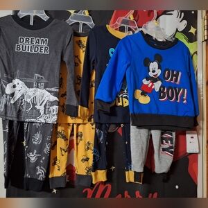 Set Of 4-24 Mo Mickey sweatpant set  W/3 Sets of PJ'S, Space, dinosaur, construc